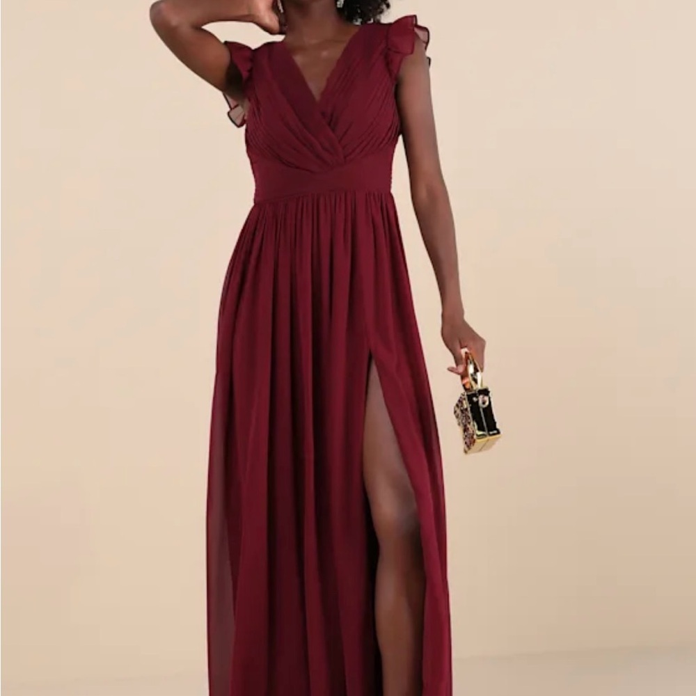 Lulu's Red V-Neck Flutter Sleeve Maxi Dress - Picture 2 of 7